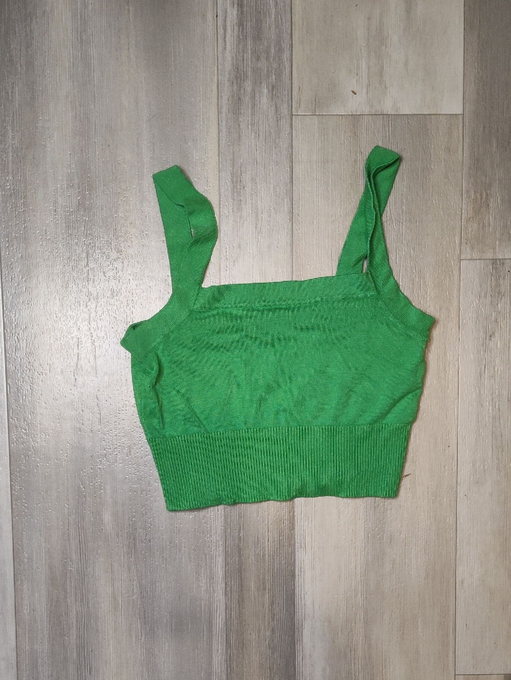 Garage Bright Green Ribbed Square-Neck Crop Camisole